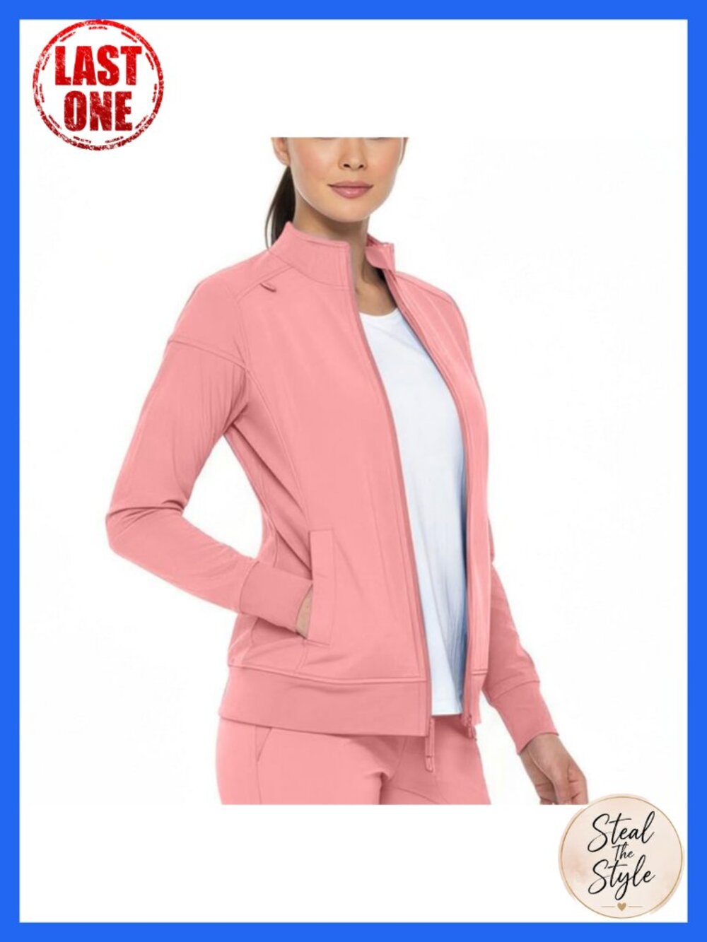 Womens Medical Scrub Jacket Zip Warm-Up 4-Way Stretch Knit Panels